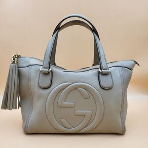 GUCCI Soho Grey Gold Leather Tassel Tote Bag..Authentic..